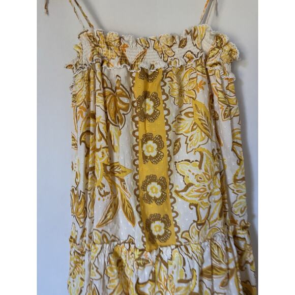 Caroline Costas Dress Large Yellow Floral Smoked Boho New Straps Aline - Picture 4 of 14